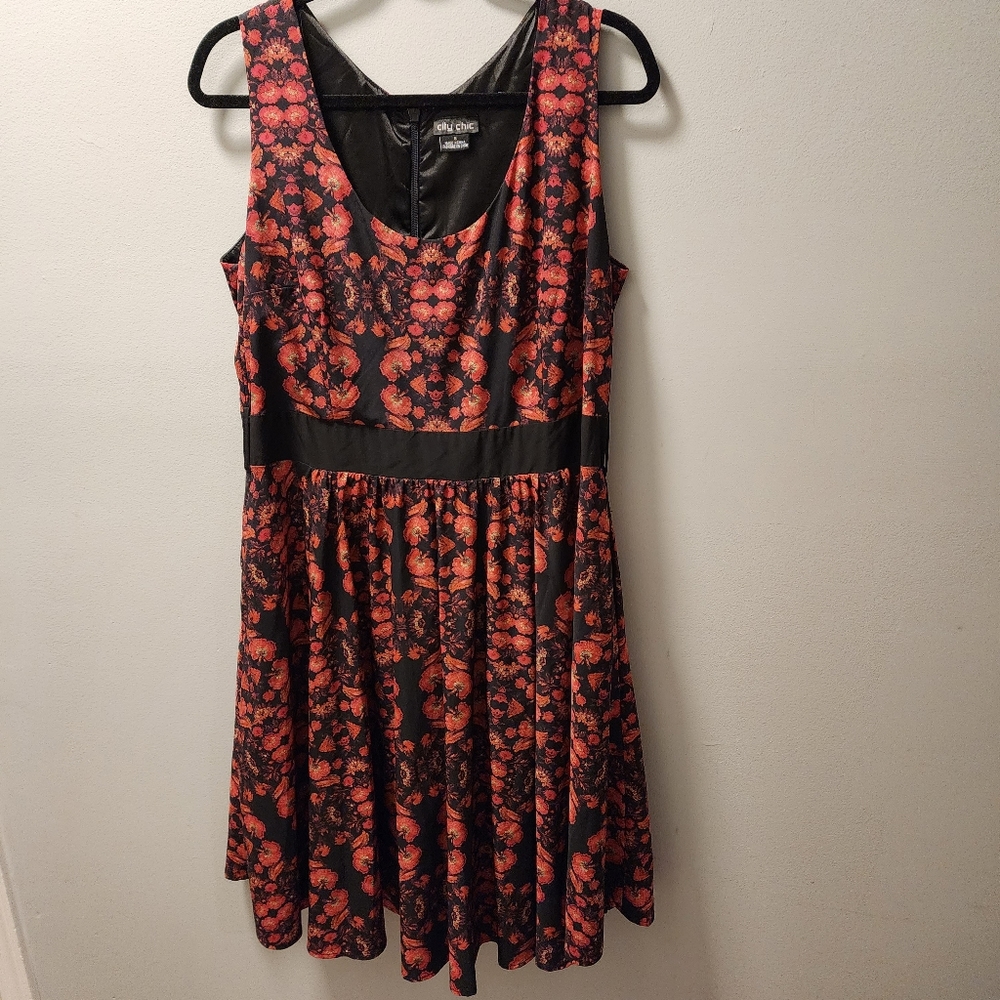 City Chic Dress Sleeveless Swing Floral A-Line Lined 16 16W